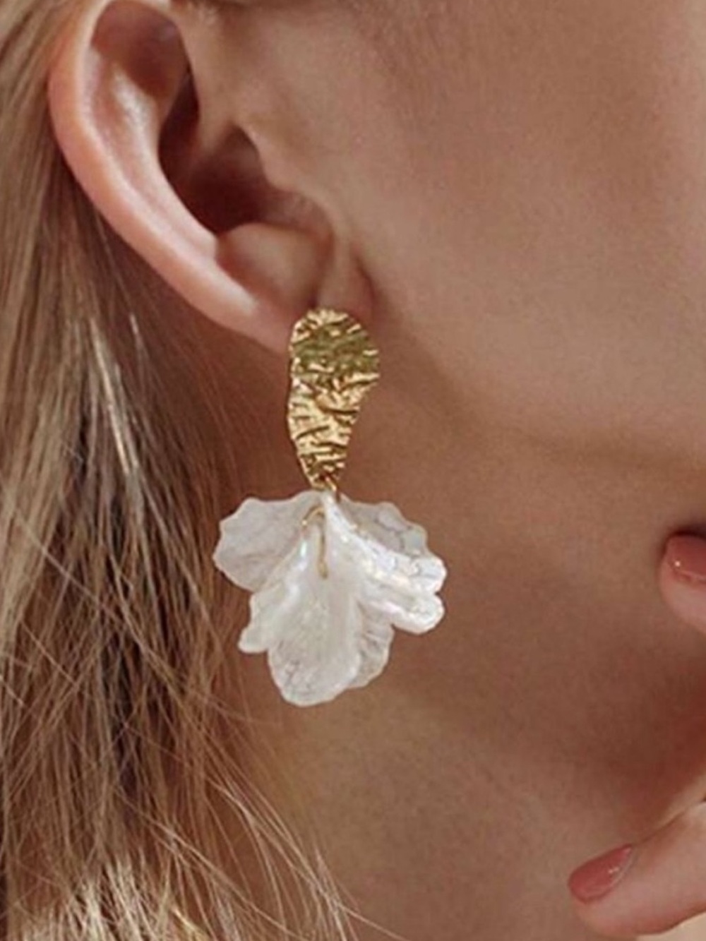 Gold and White Petal Drop Earrings - Women Jewelry NWT